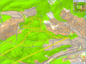 Karte - gelb mit schwarzen Punkten war die Route